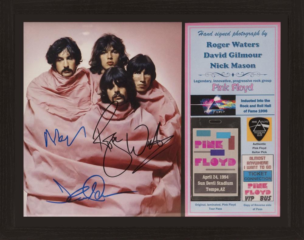 PINK FLOYD SIGNED PHOTO- CONCERT PASS PICK