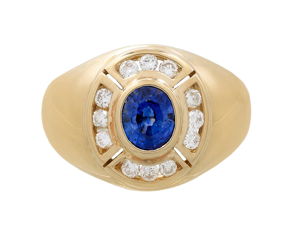Gentleman's Natural Sapphire and Diamond Ring