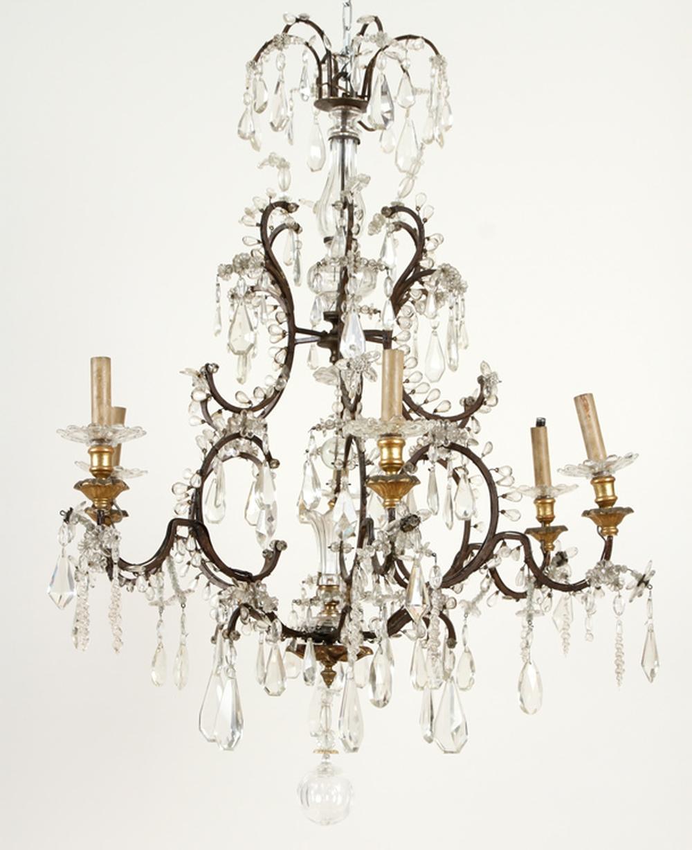 Italian 6-arm Iron Crystal Chandelier C.1880