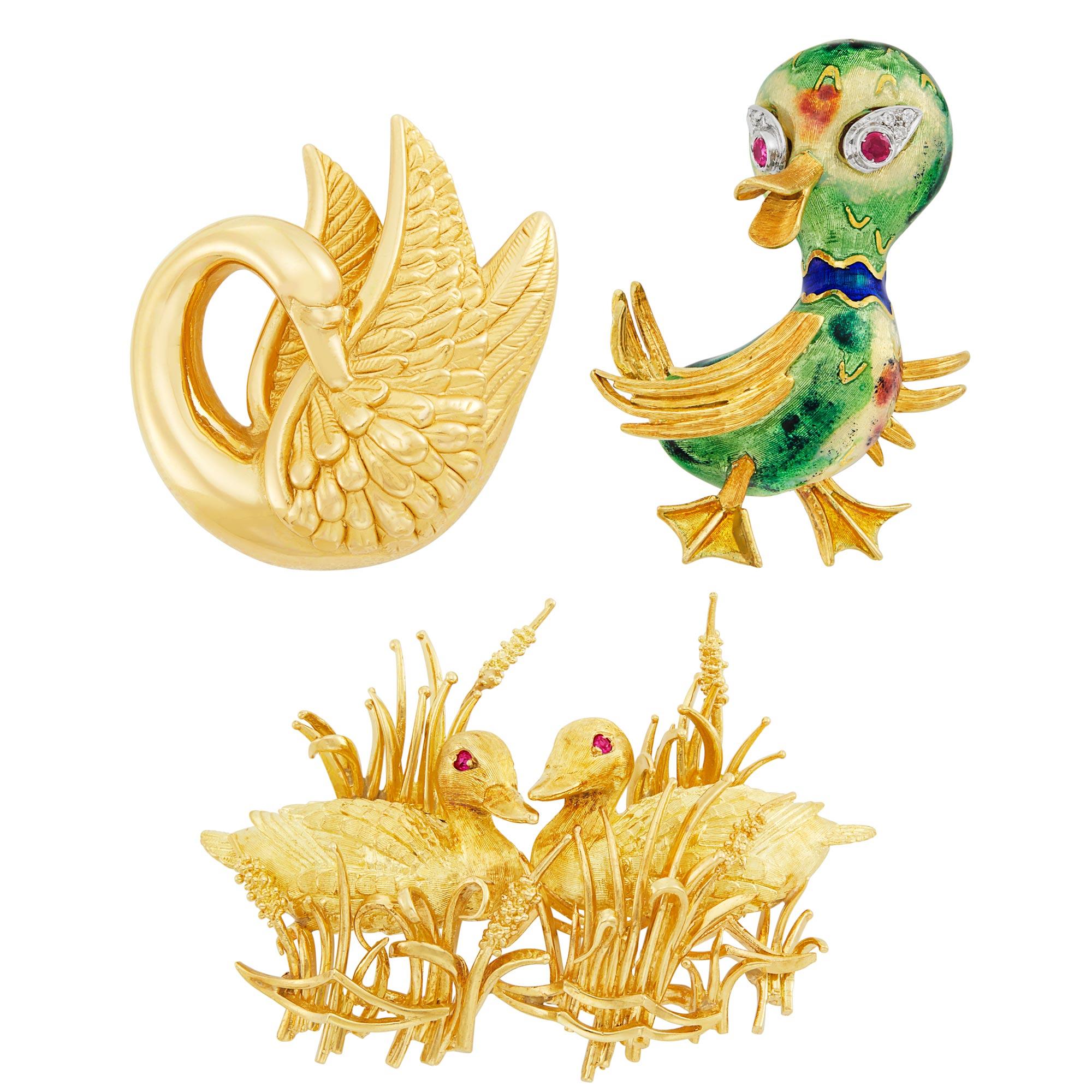 Three Gold and Enamel Brooches