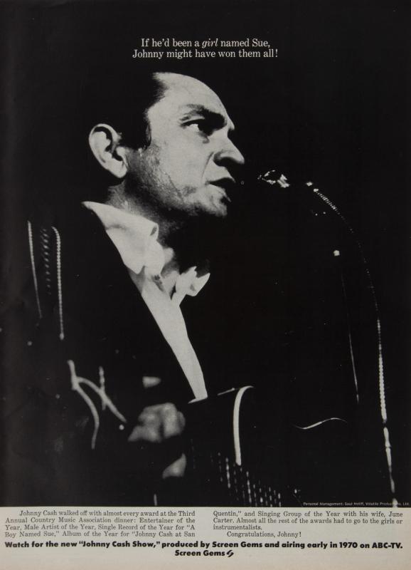 JOHNNY CASH ADVERTISEMENT FROM A 1969 EDITION OF BILLBOARD MAGAZINE