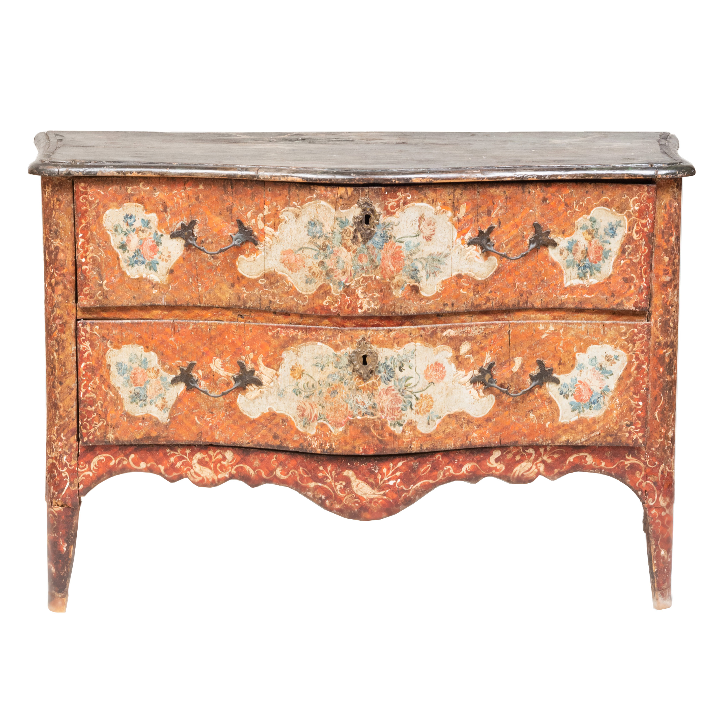 Fine Italian Rococo Painted and Parcel-Gilt Chest of Drawers, Sicilian