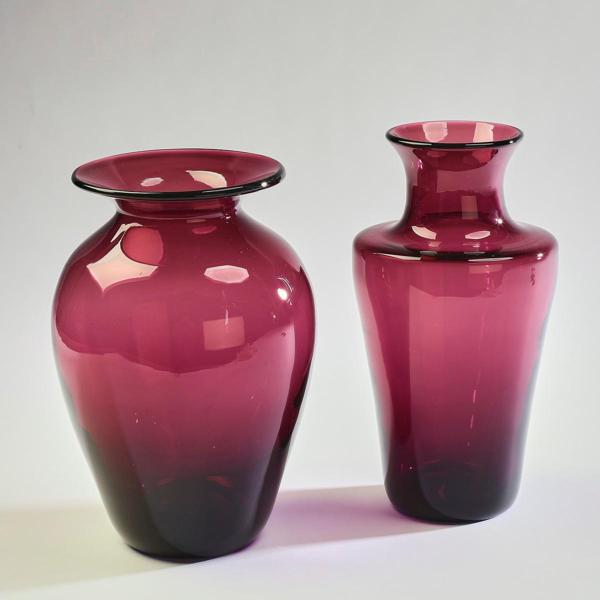 2 Mid 20th century amethyst art glass vases