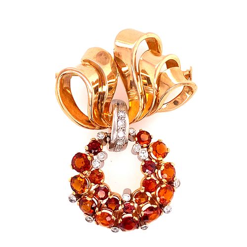 18k Gold Topaz Diamonds Retro Brooch