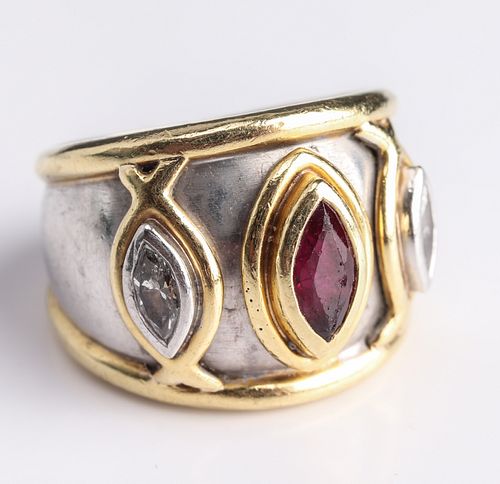 Boris LeBeau Platinum & 18K Diamond & Ruby Ring