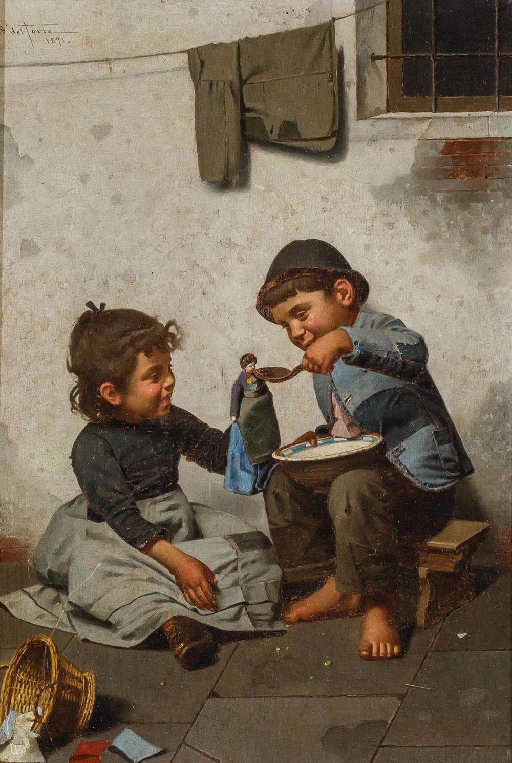 GIULIO DEL TORRE, Italian (1856-1932), Feeding the Doll, oil on panel