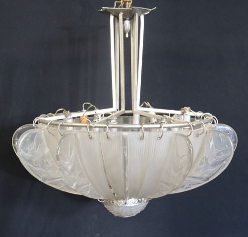Rene Lalique Hirondelles Glass Chandelier