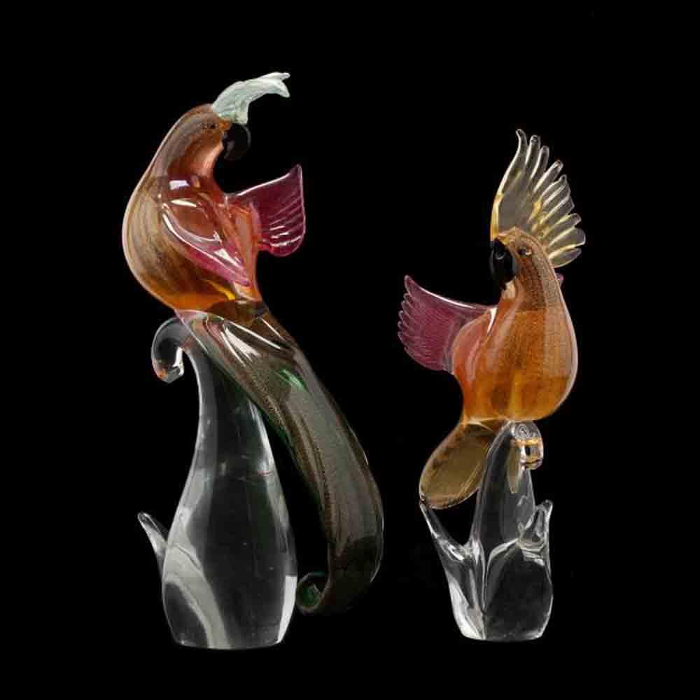 Two Murano Art Glass Parrots