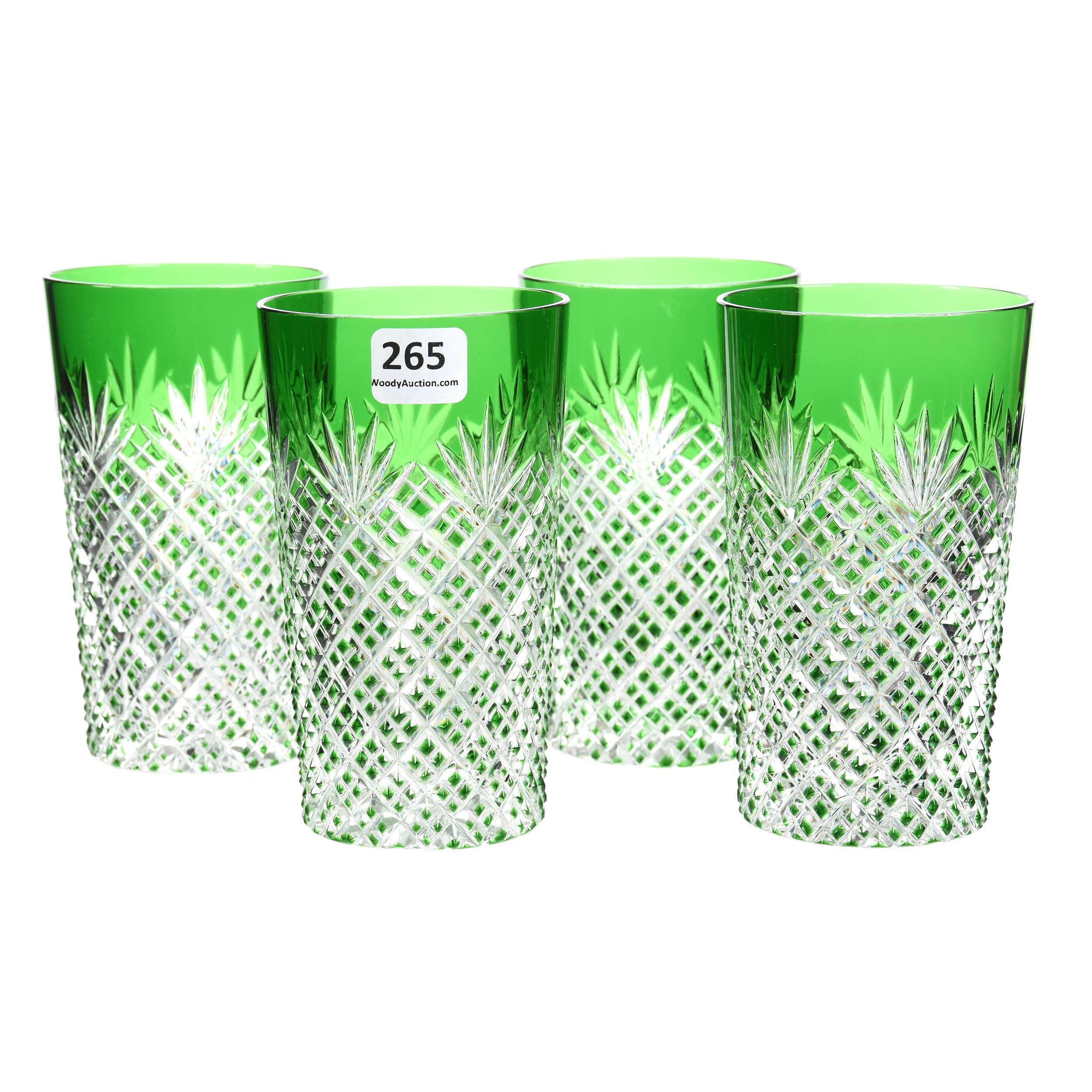 (4) Tumblers, Brilliant Period, Green Cut to Clear