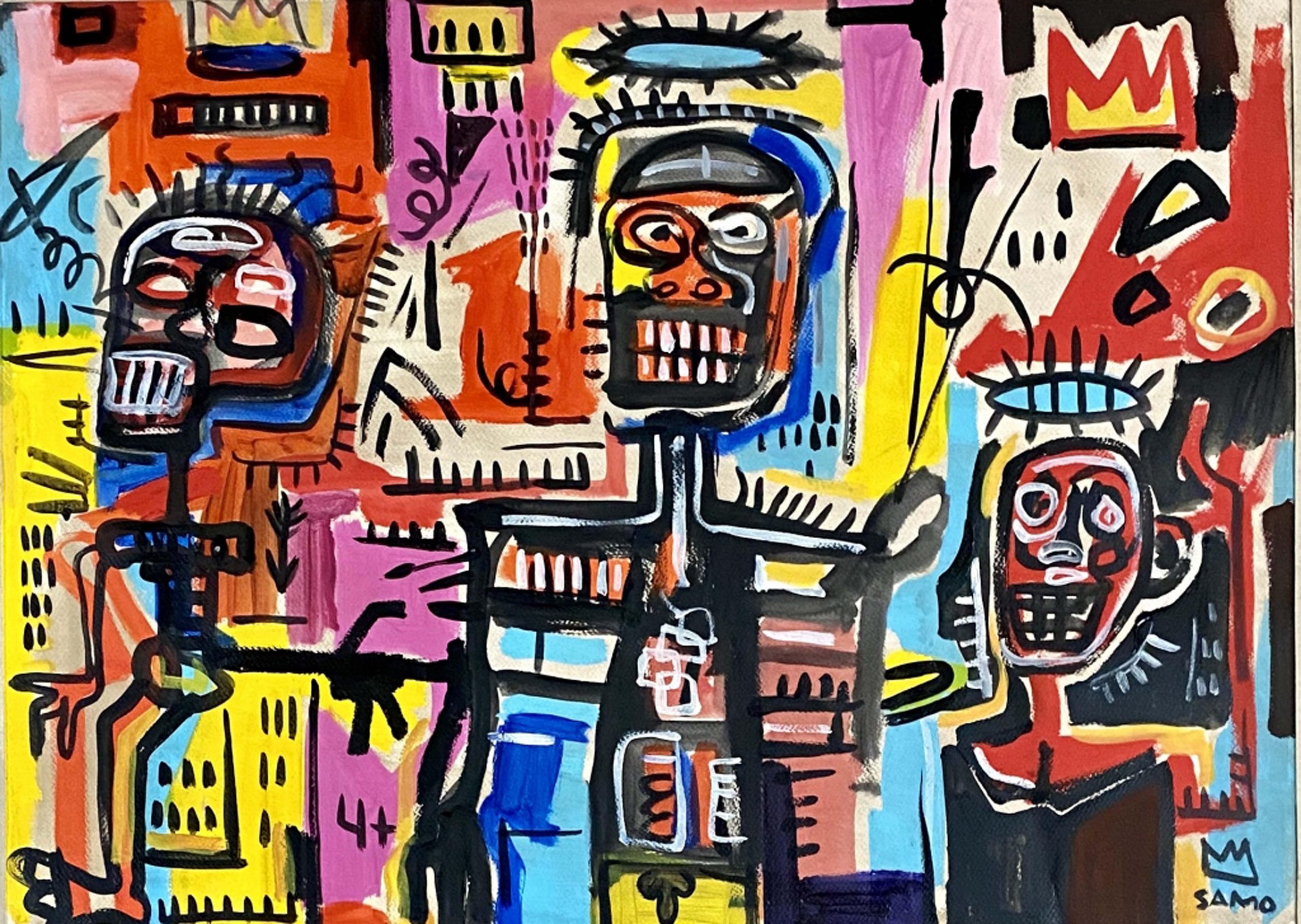 Jean Basquiat Mixed Media On Paper