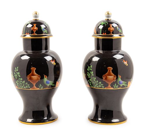 A Pair of Camille Le Tallec Black Shoulder Porcelain Ginger Jars