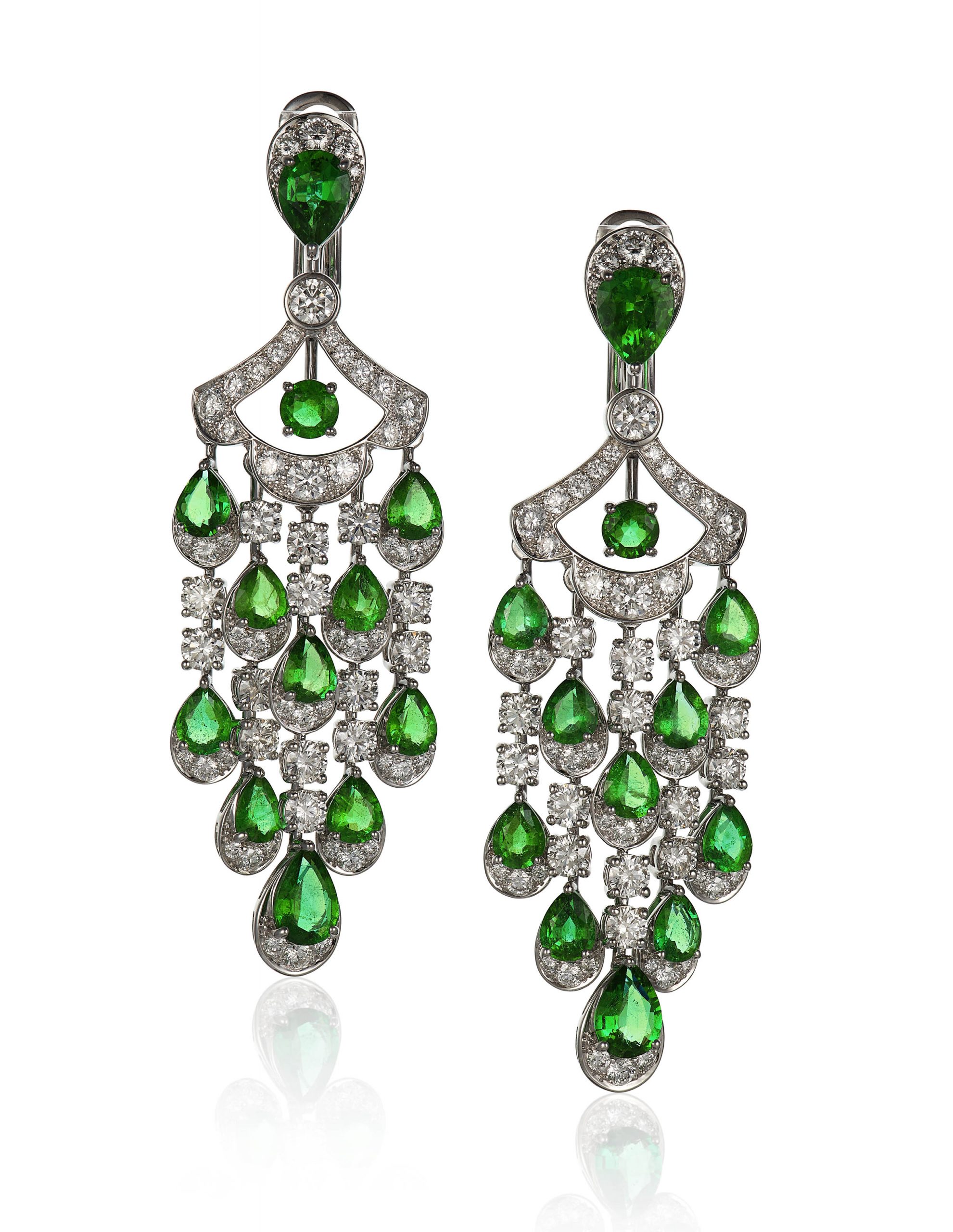 Graff emerald and diamond Icon earrings.