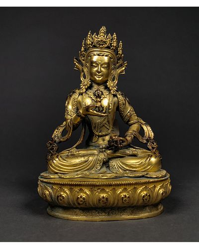 CHINESE GILT BRONZE FIGURE OF VAJRASATTVA