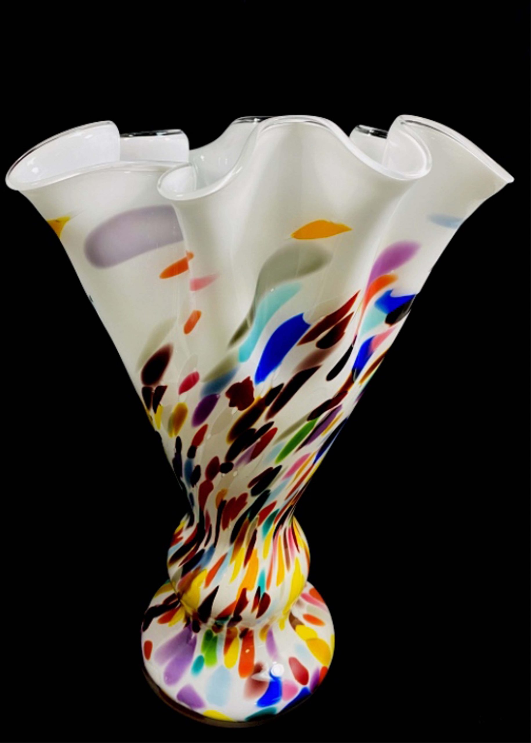 Brilliant White-multi-color Spotted Italian Glass Vase