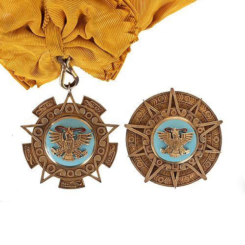 Secretary of Foreign Relations. Mexican Order of the Aztec Eagle. First Class Band. Gilded silver. Pcs- 2. in box