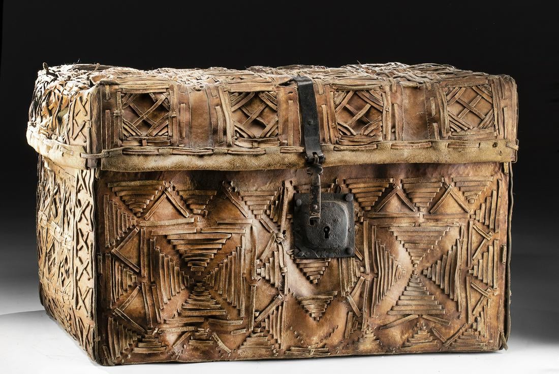 18th C. New Mexican Leather Petaca - Traveling Trunk