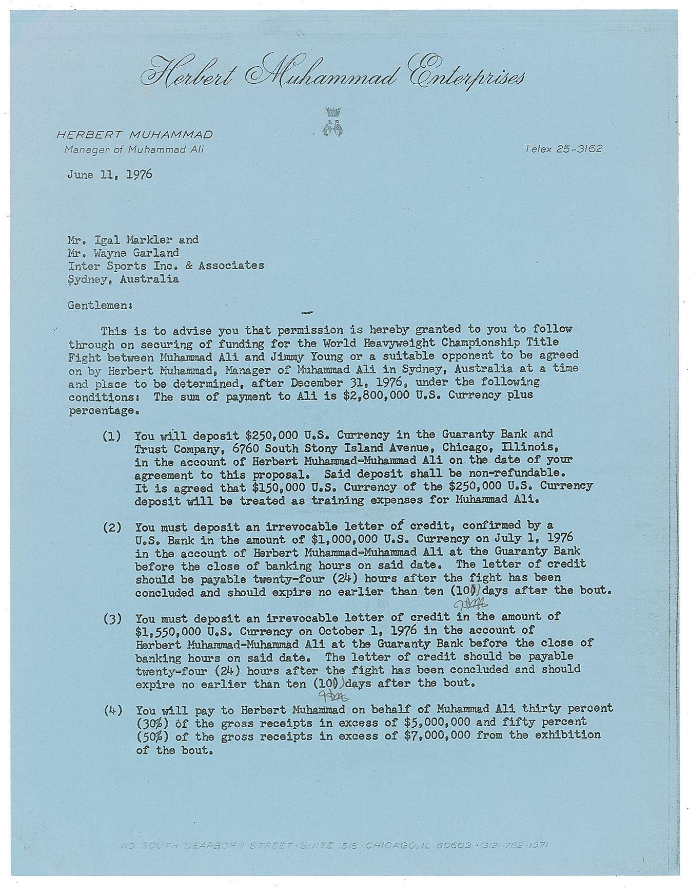 Muhammad Ali Signed Match Agreement