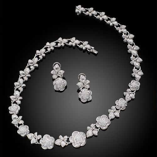 CHOKER AND EARRINGS SET WITH DIAMONDS. 18K AND 14K WHITE GOLD