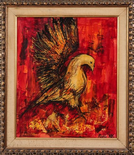 Pierre Mas Modern Bird Oil on Board