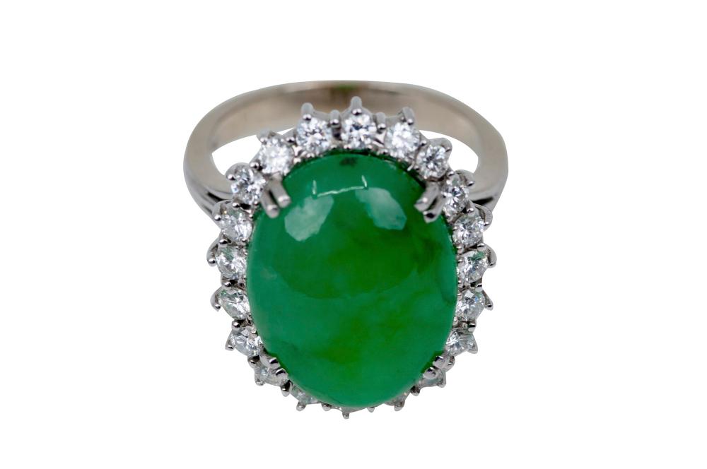 KARAT WHITE GOLD, JADEITE JADE, & DIAMOND RING