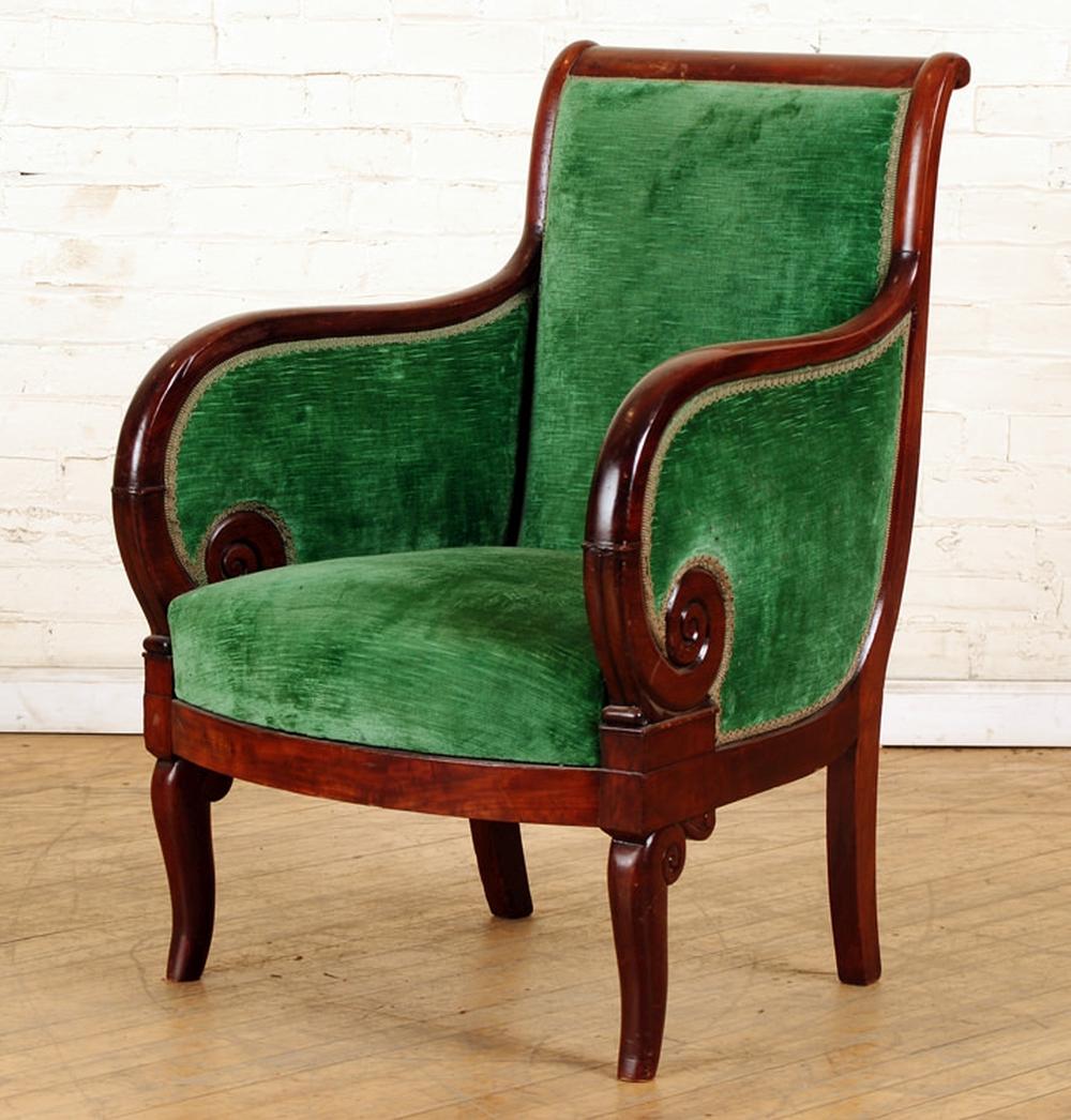 19TH DIRECTOIRE STYLE BERGERE ARM CHAIR MAHOGANY