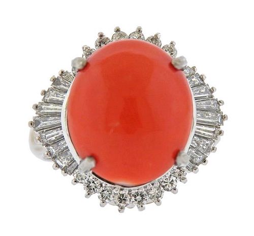 Platinum 13.44ct Coral Diamond Cocktail Ring