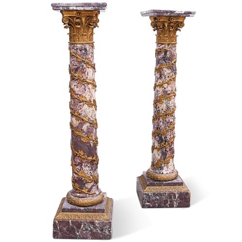 Pair of Red Marble Ormolu Mounted Pedestals
