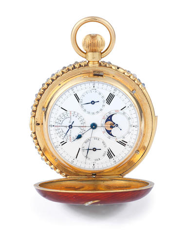 A FINE GEM-SET AND ENAMELLED GOLD MINUTE REPEATER POCKET WATCH MADE FOR AND BEARING THE INITIALS OF AWN AL-RAFIQ, SHARIF OF MECCA, BY CONSTANT PIGUET