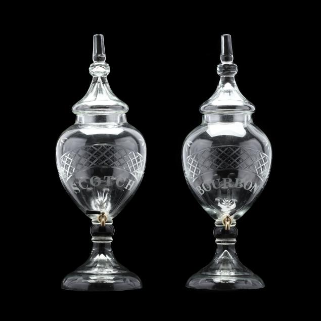 Pair of Large Cut Glass Liquor Dispensers