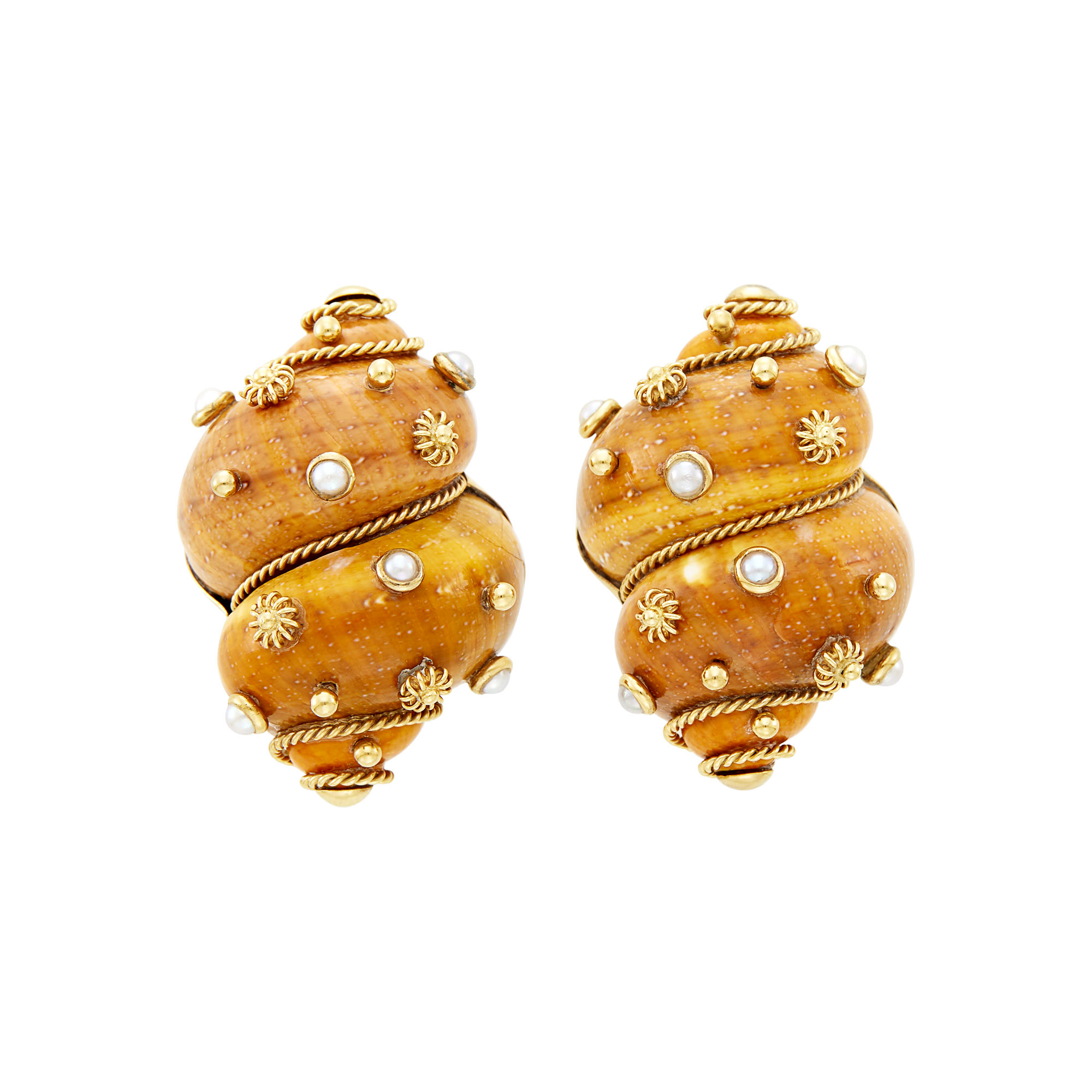 Maz Pair of Gold, Shell and Split Pearl Earrings