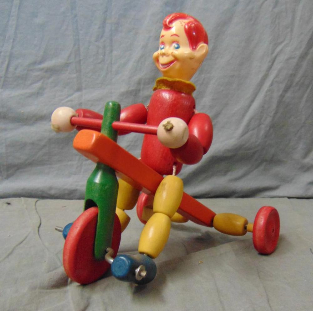 Howdy Doody Wood Jointed Tricycle Rider.