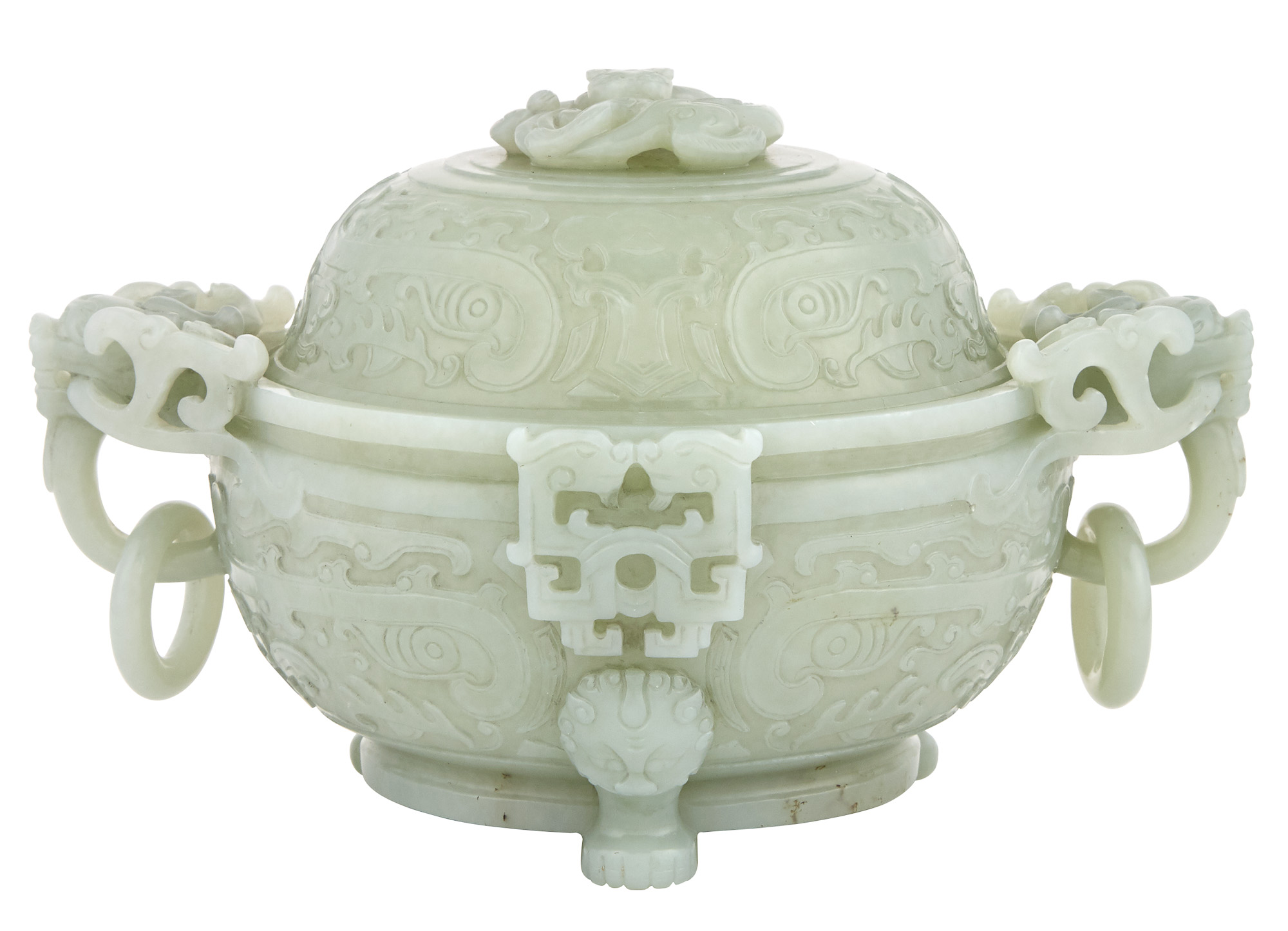 Chinese Celadon Jade Censer With Cover