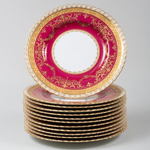 Set of Minton Red Ground Porcelain Plates