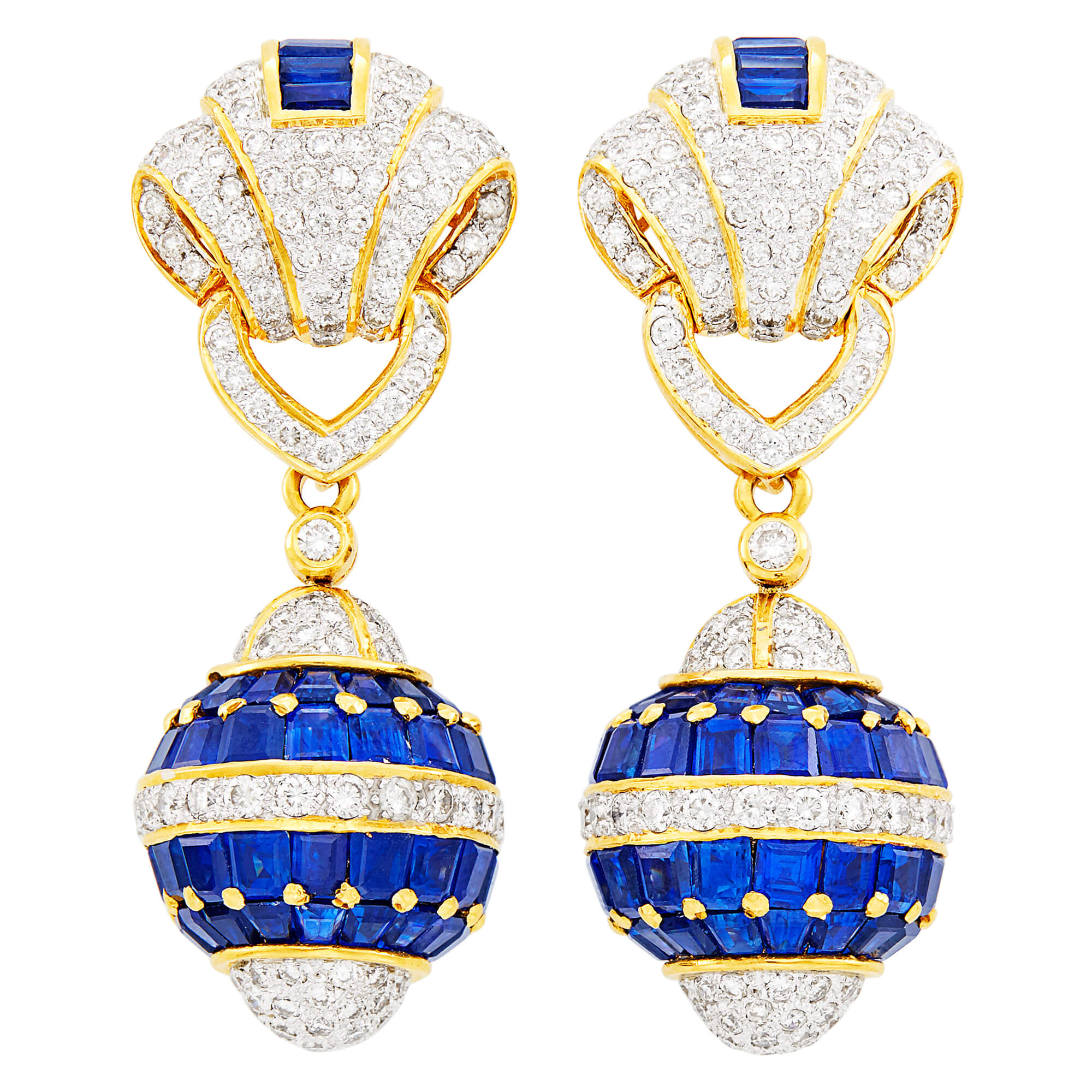 Pair of Gold, Sapphire and Diamond Pendant-Earclips