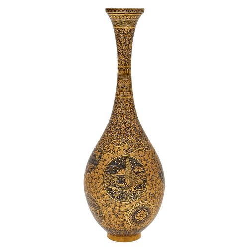 Japanese Inlaid Iron Miniature Vase, By Komai Workshop of Kyoto