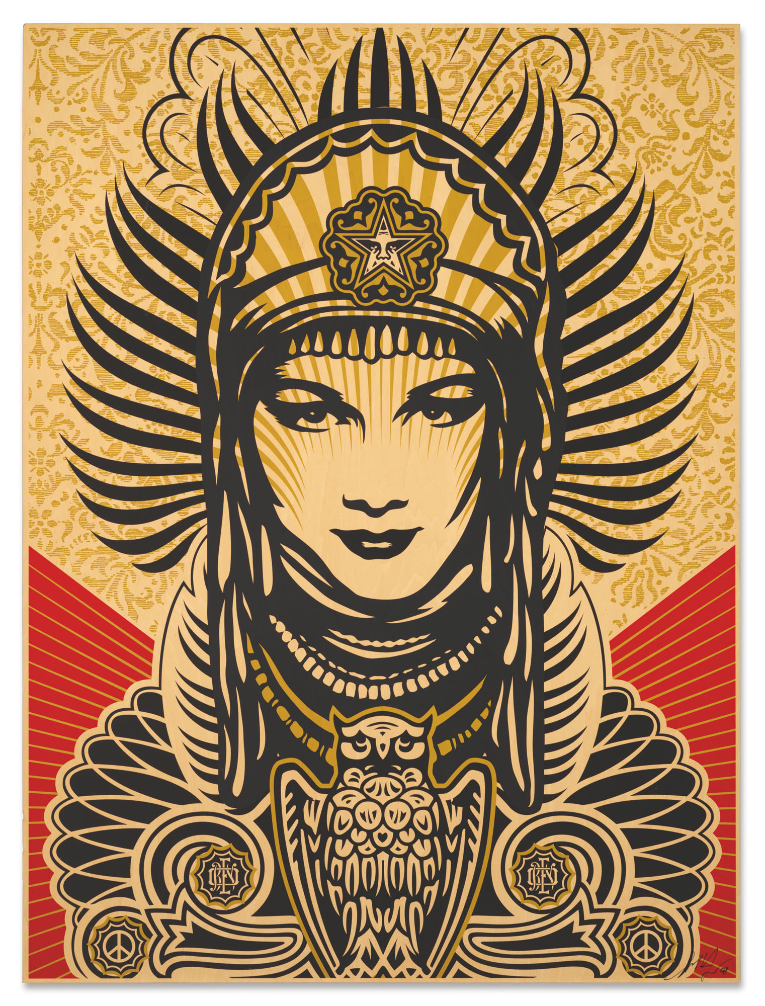 Shepard Fairey (B. 1970) Peace Goddess on Wood