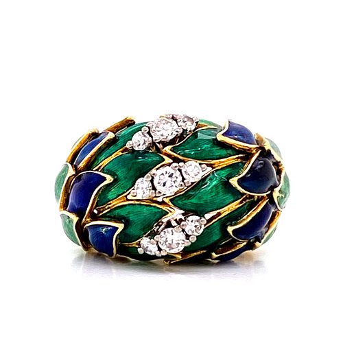 18k Gold, Enamel & Diamonds Ring