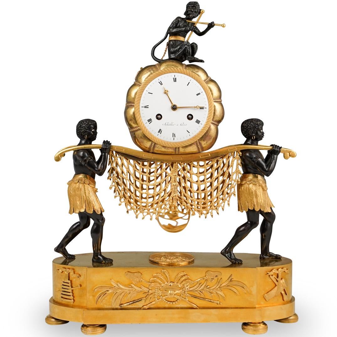 Rare 19th Cent French Empire Gilt Bronze Mantel Clock