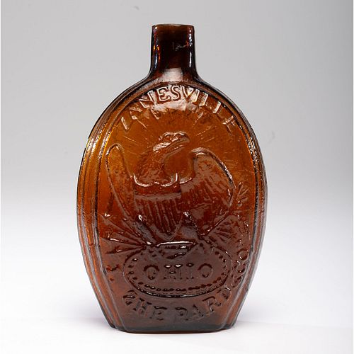 A Zanesville Pattern Molded Masonic Eagle Flask