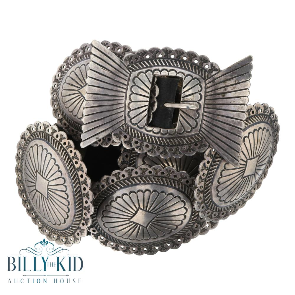 Old Pawn Deep Stamp Antique Concho Belt