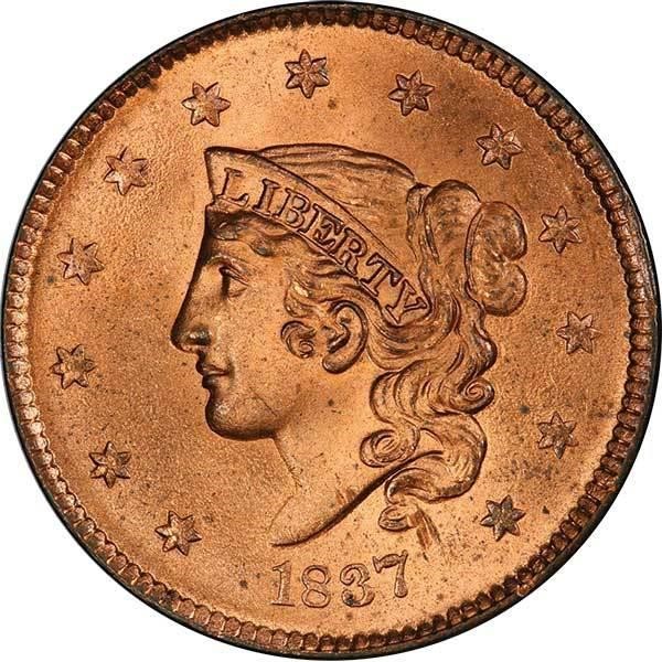 L1C 1837 N-16. MEDIUM LETTERS. PCGS MS65+ RD CAC