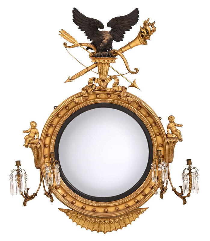 VERY FINE GILT AND EBONIZED GIRANDOLE MIRROR