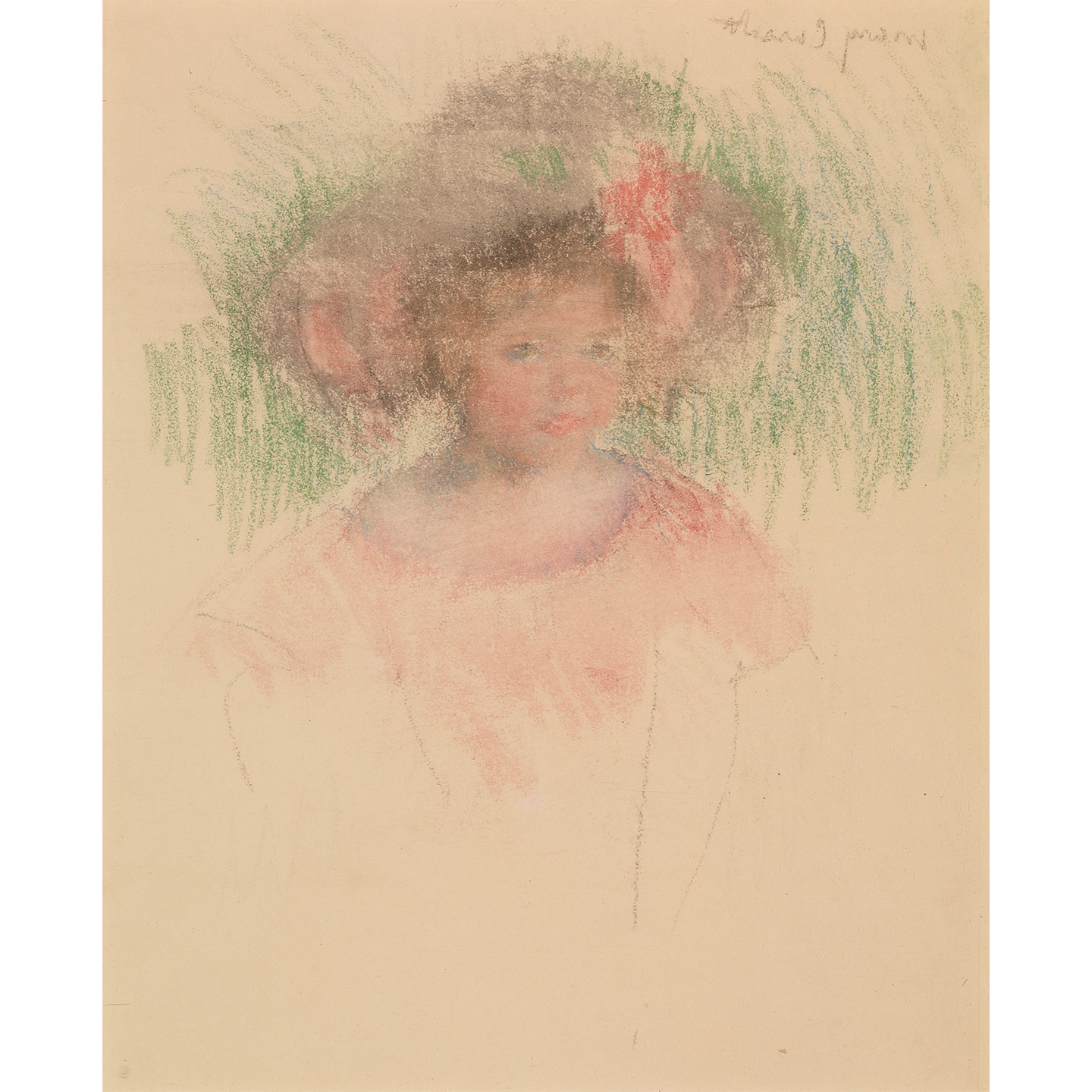 Bust Length Sketch of Margot In a Big Hat And a Red Dress