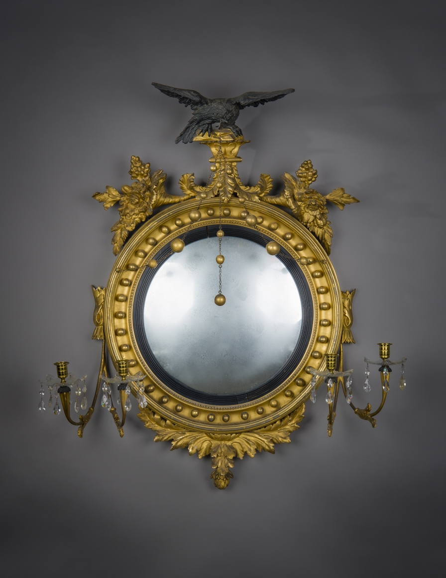 Neo-Classical Convex Girandole Mirror with Candle Arms