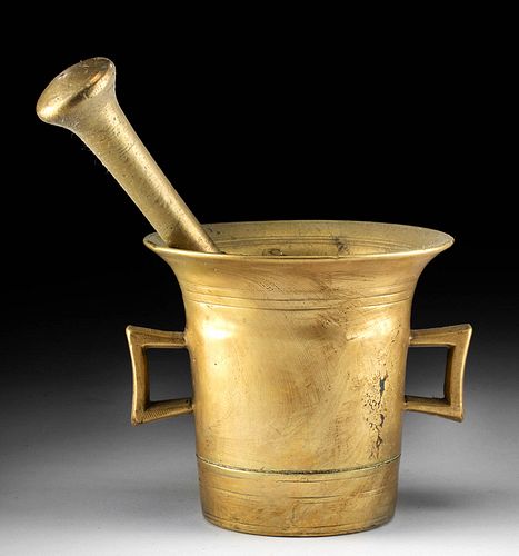 18th C. European Brass Mortar and Pestle