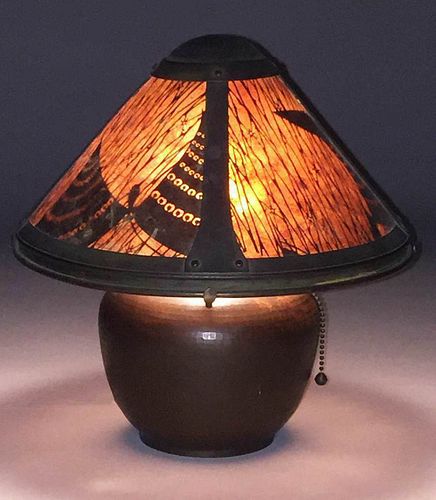 Dirk van Erp Hammered Copper & Stenciled Mica Boudoir