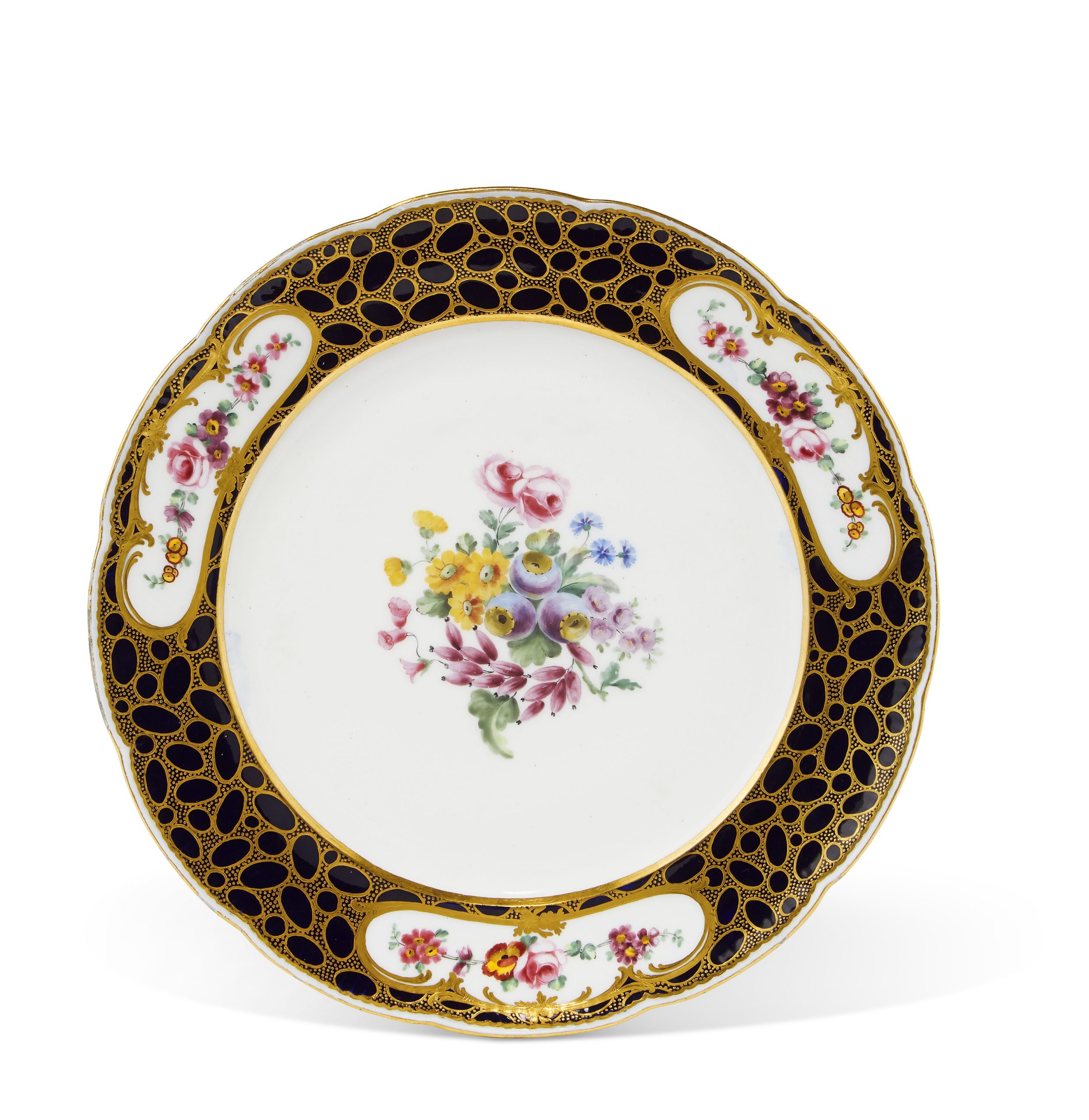 A SEVRES PORCELAIN BLEU LAPIS DINNER PLATE FROM THE CHRISTIAN VII SERVICE