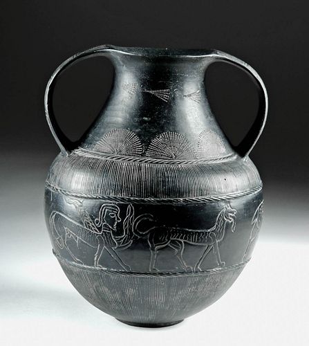 Etruscan Bucchero Amphora w/ Animals, ex-Christie's