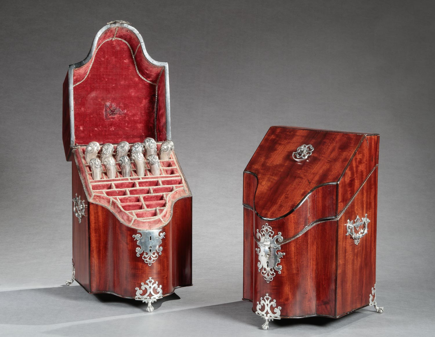 PAIR OF KNIFE BOXES WITH SILVER MOUNTS