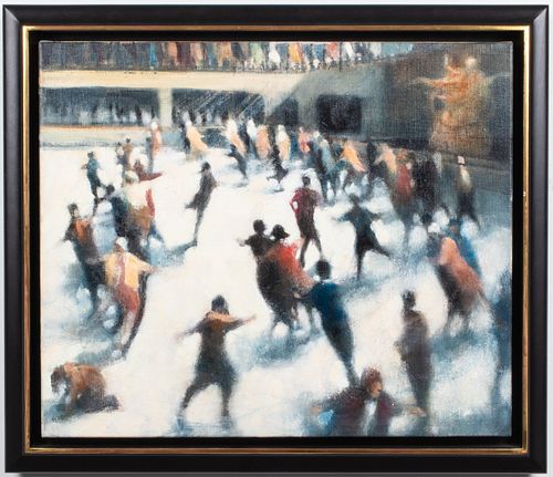 Bill Jacklin Rockefeller Skaters Oil on Canvas